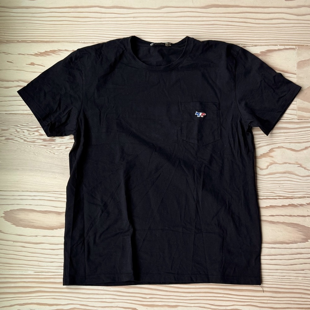 Maison Kitsuné Black T-Shirt with Signature Fox Logo - Size XL